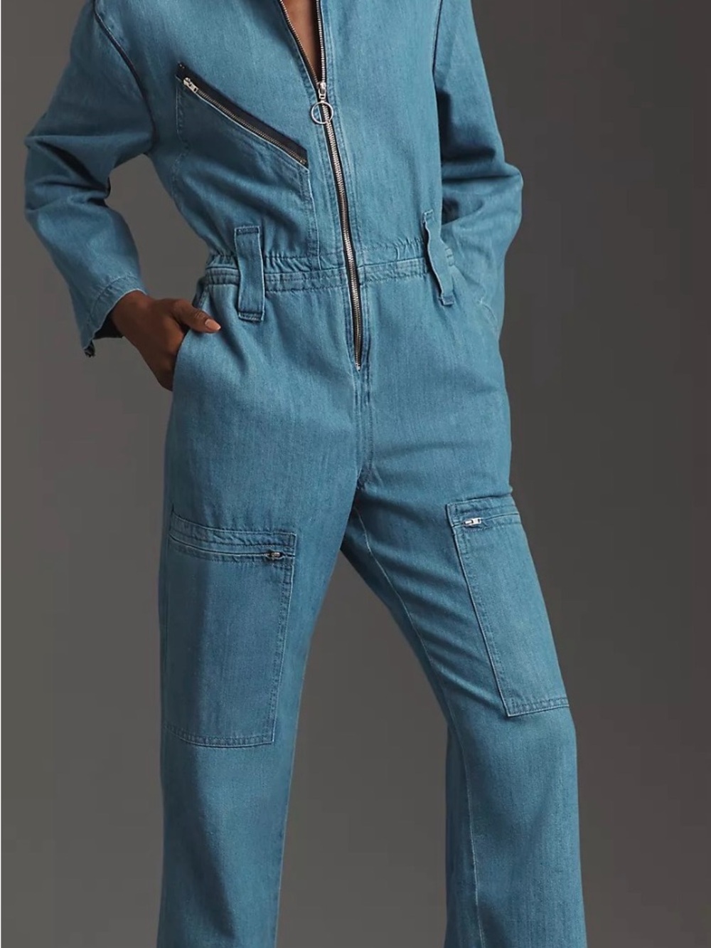 Light Blue Denim Utility Jumpsuit Anthropologie